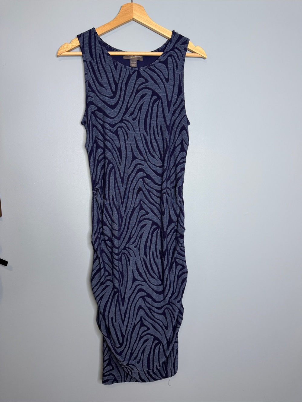 A Pea in the Pod Maternity Navy and Blue Animal Print Midi Dress